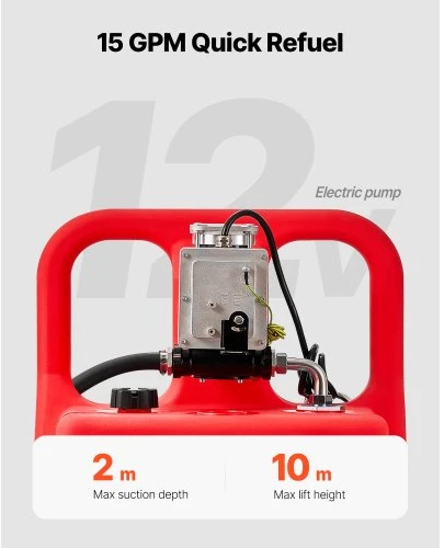 VEVOR Kuro talpa, 32 galonai, nešiojamas kuro bakas su 12 V DC 15 GPM elektriniu siurbliu, 13 ft žarna ir aliuminio rankiniu antgaliu