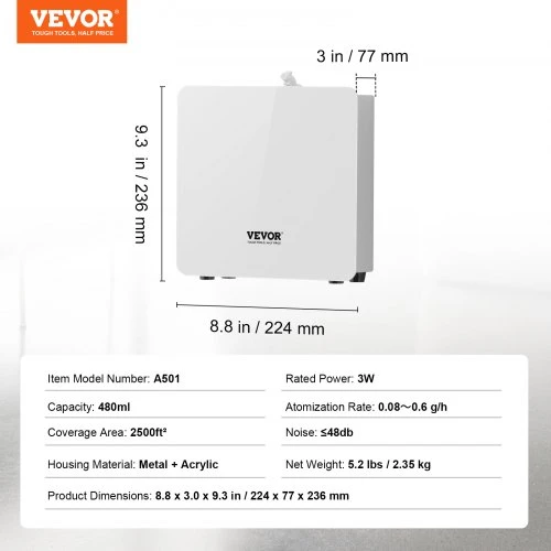 Drėkintuvas Koduva VEVOR kvapų oro aparatas namams, 480 ml, šalto oro difuzorius, vandens nenaudojantis, 2500 sq.ft