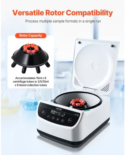 Koduva VEVOR laboratorinė centrifuga, 100–1900 xg, 500–4000 aps./min., 1 rotorius, 2/5/10/15 ml