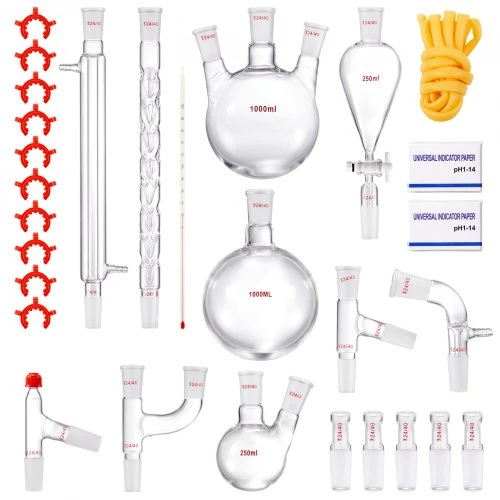 Koduva VEVOR laboratorinės distiliacijos rinkinys, 3,3 boro stiklo, 24/40 jungtis, 1000 ml, 29 dalių