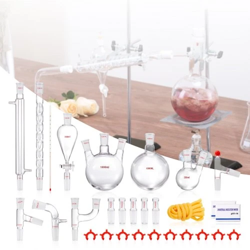 Koduva VEVOR laboratorinės distiliacijos rinkinys, 3,3 boro stiklo, 24/40 jungtis, 1000 ml, 29 dalių