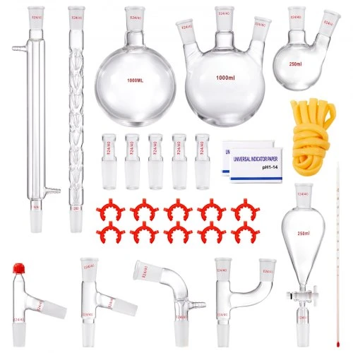 Koduva VEVOR laboratorinės distiliacijos rinkinys, 3,3 boro stiklo, 24/40 jungtis, 1000 ml, 29 dalių