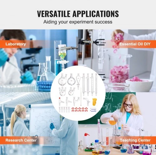 Koduva VEVOR laboratorinis distiliavimo rinkinys, 3,3 boro stiklas, 24/40 jungtys, 1000 ml, 32 dalių