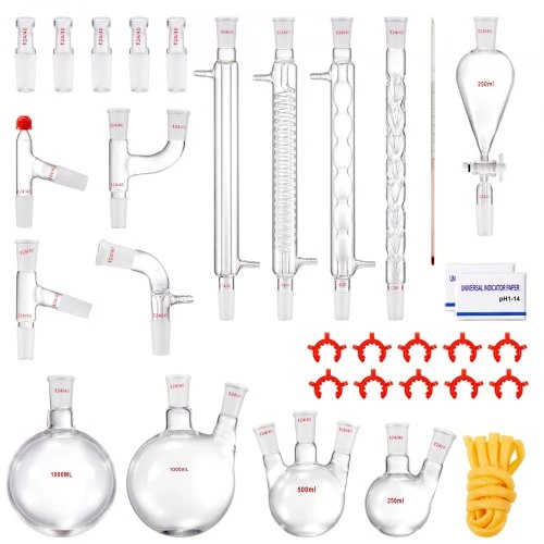 Koduva VEVOR laboratorinis distiliavimo rinkinys, 3,3 boro stiklas, 24/40 jungtys, 1000 ml, 32 dalių