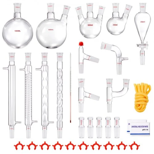Koduva VEVOR laboratorinis distiliavimo rinkinys, 3,3 boro stiklas, 24/40 jungtys, 1000 ml, 32 dalių