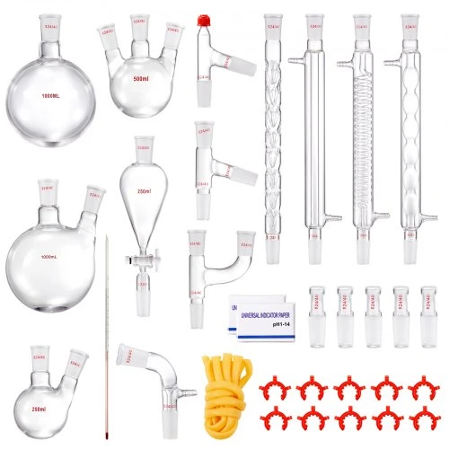 Koduva VEVOR laboratorinis distiliavimo rinkinys, 3,3 boro stiklas, 24/40 jungtys, 1000 ml, 32 dalių