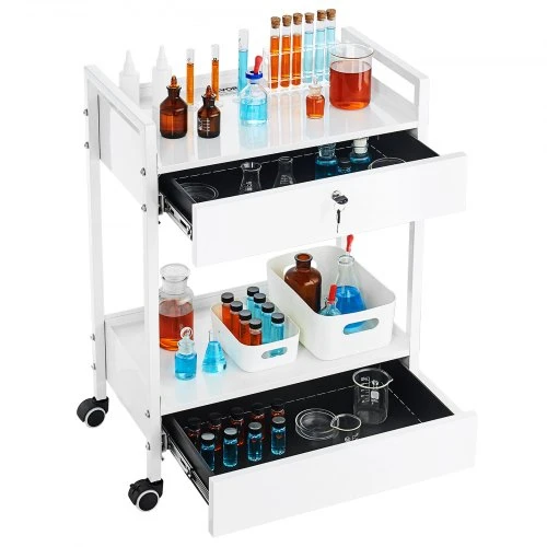 Koduva VEVOR laboratorinis vežimėlis, 2 lentynos, su 2 stalčiais