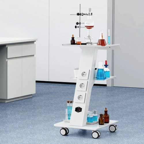 VEVOR Laboratorinis vežimėlis su lizdu, 3 aukštų metalinis mobilus vežimėlis, 100 kg, su pasukamais ratukais