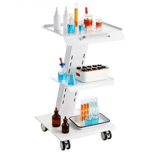 VEVOR Laboratorinis vežimėlis su lizdu, 3 aukštų metalinis mobilus vežimėlis, 100 kg, su pasukamais ratukais