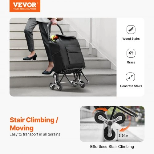 Koduva VEVOR laiptinis vežimėlis „Trolley Dolly“, 36 l sulankstomas pirkinių vežimėlis, juodas
