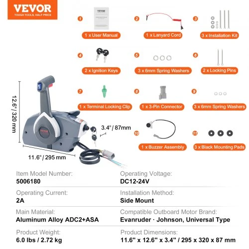 VEVOR Laivo droselio valdiklis, 5006180 šoninio montavimo išorinio variklio nuotolinio valdymo dėžė Evinrude Johnson