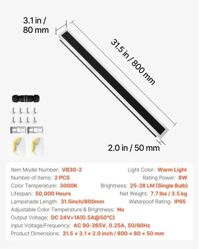 VEVOR Lauko sieniniai šviestuvai, 2 vnt., 800 mm, 3000K šiltai balti