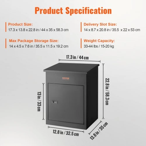 Koduva VEVOR lauko siuntų dėžė 17,3" x 13,8" x 22,8" su kodine spyna