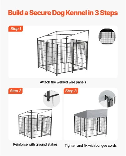 VEVOR Lauko šunų voljeras, 1,12 x 1,15 x 1,25 m, dideliems šunims, su saugiu užraktu