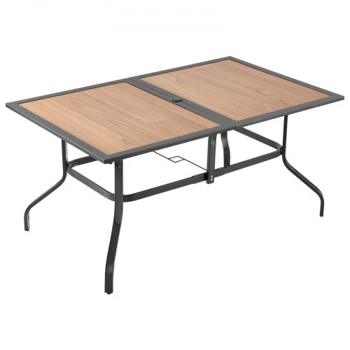 VEVOR Lauko valgomasis stalas, 150 cm, stačiakampis, rudos spalvos, su 38 mm skyle skėčiui