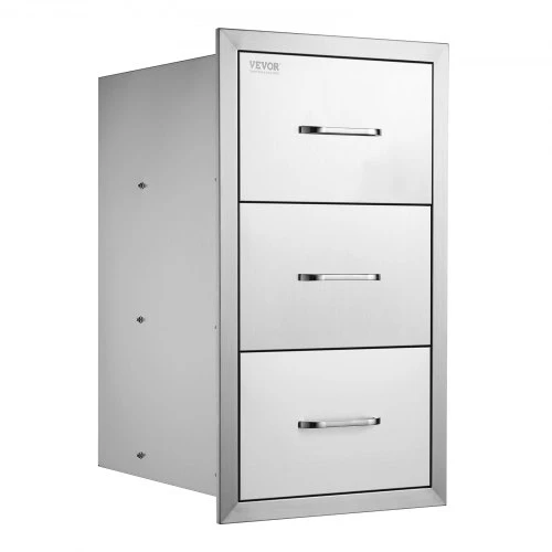 Koduva VEVOR lauko virtuvės stalčiai, 16″ pločio, 28,5″ aukščio, 20,5″ gylio, įleidžiami, 3 stalčių, nerūdijantis plienas