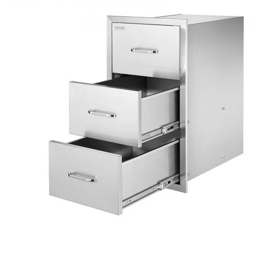 Koduva VEVOR lauko virtuvės stalčiai, 16,5"W x 29"H x 20,5"D, 3 stalčiai, nerūdijančio plieno, įleidžiamas montavimas