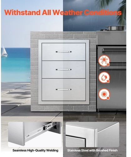 Koduva VEVOR lauko virtuvės stalčiai, 18,11" W x 23,23" D x 23,23" H, nerūdijančio plieno BBQ stalčiai su rankenomis, triguba prieiga