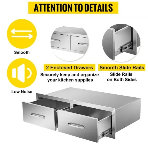Koduva VEVOR lauko virtuvės stalčiai, 30" W x 10" H x 20" D, horizontalūs dvigubi BBQ stalčiai su rankena
