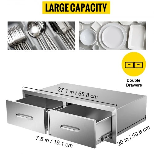 Koduva VEVOR lauko virtuvės stalčiai, 30" W x 10" H x 20" D, horizontalūs dvigubi BBQ stalčiai su rankena