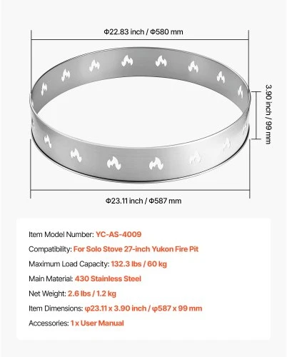 Koduva VEVOR laužavietės stovas Solo Stove Bonfire, 68,6 cm nerūdijančio plieno žiedas, skirtas Yukon 27 colių