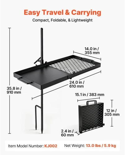 VEVOR Laužo grotelės, 61 cm, juodos