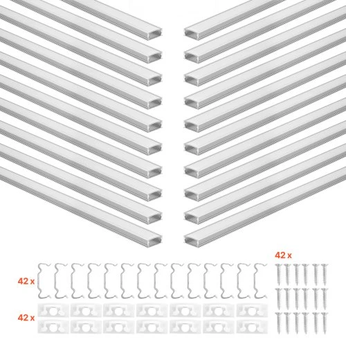 Koduva VEVOR LED aliuminio profilis 20 vnt. 3,3 ft / 1 m U formos, su pienišku dangteliu