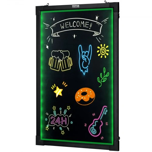 VEVOR LED žinutės rašymo lenta, 24 x 16 colių, su 8 fluorescenciniais kreidelės markeriais ir nuotoliniu valdymu