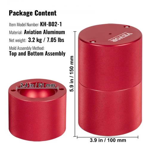 VEVOR Ledo rutulio presas 60 mm, 2,4 col., su žnyplėmis ir lašėjimo padėklu, raudonas
