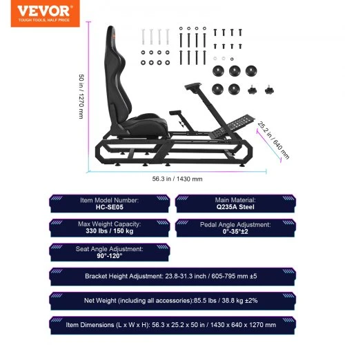 VEVOR Lenktynių vairo stovas Logitech G923/G920/G29 ir Thrustmaster T248P