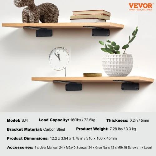Koduva VEVOR lentynos laikiklis, 12” x 4” x 1,6”, 6 vnt., juodas, 5 mm plieno