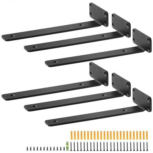 Koduva VEVOR lentynos laikiklis, 12” x 4” x 1,6”, 6 vnt., juodas, 5 mm plieno