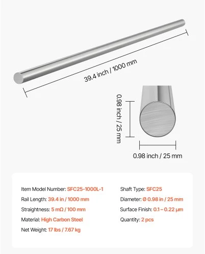 VEVOR Linijinis judesio strypas, 2 vnt., 25 x 1000 mm, SFC25 anglinis plienas
