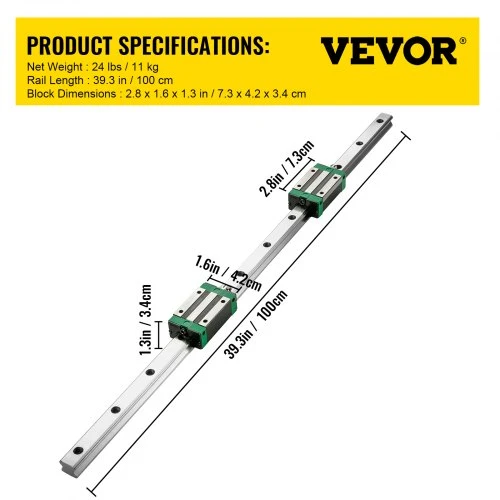 VEVOR Linijinis kreipiamasis bėgis HGR20 1000 mm, 2 vnt., RM1605 1000 mm rutulinis sraigtas, BF12/BK12 rinkinys
