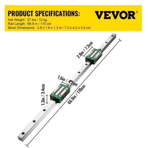 VEVOR Linijinis kreipiamasis bėgis HGR20-1700 mm, 2 vnt., su RM1605-1700 mm rutuliniu sraigtu ir BF12/BK12 rinkiniu