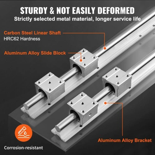 VEVOR Linijinių kreiptuvų rinkinys SBR20, 800 mm, 2 vnt. bėgiai ir 4 vnt. SBR20UU slankikliai