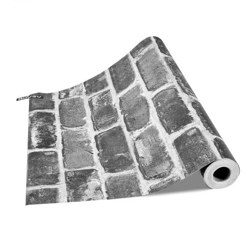 VEVOR Lipni tapetai, pilka plytų rašto, 45 cm x 10 m
