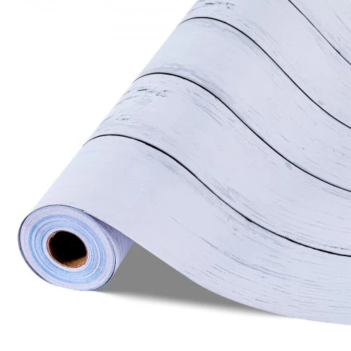 Koduva VEVOR lipnios sienų tapetai, 45 cm x 12 m, balti, medžio tekstūros