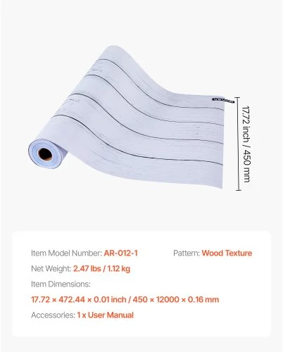 Koduva VEVOR lipnios sienų tapetai, 45 cm x 12 m, balti, medžio tekstūros