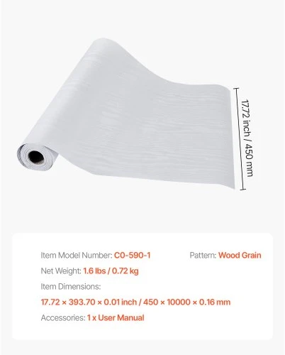 VEVOR Lipnios tapetos, 45 cm x 10 m, balto medžio rašto