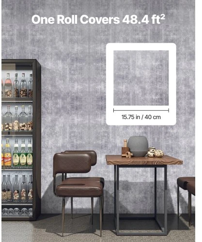 Koduva VEVOR lipnūs tapetai, 40 cm x 15 m, tamsiai pilki, industrial style