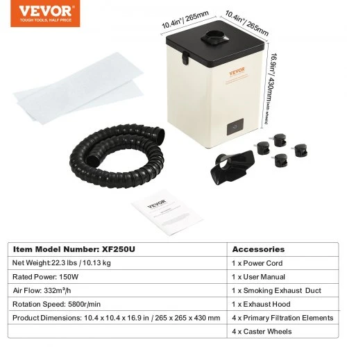VEVOR Litavimo dūmų ištraukiklis 150 W, 3 pakopų filtrai, 332 m³/h