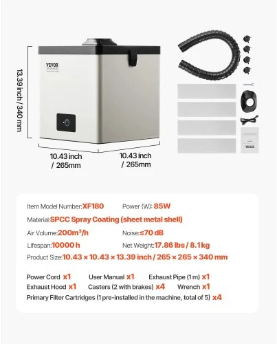 Koduva VEVOR litavimo dūmų surinkėjas, 85 W bešepetis, 3 pakopų filtrai, 3 greičiai, 200 m³/h