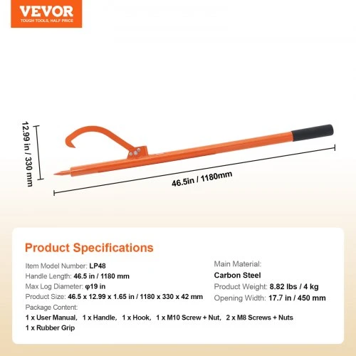 Koduva VEVOR log jack LP48, 1180 mm, anglinis plienas