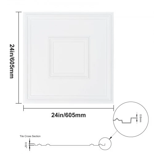 VEVOR Lubų plytelės, 12 vnt., 24 x 24 col., baltos geometrinės