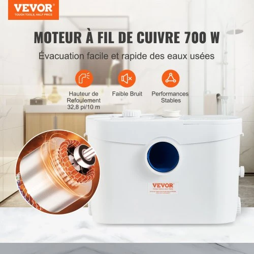 VEVOR Macerator pump FLO700, 700 W, 9600 l/h, 410 x 185 x 280 mm