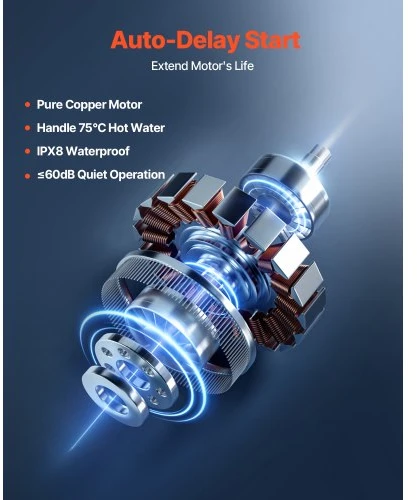 VEVOR Macerator pumpa FLO500-DE Pro, 500 W, 110 l/min, 8 m kėlimo aukštis