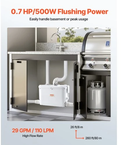 VEVOR Macerator pumpa FLO500-DE Pro, 500 W, 110 l/min, 8 m kėlimo aukštis