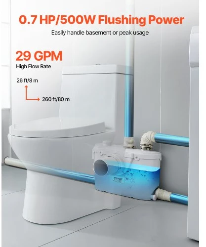VEVOR Macerator siurblys FLO500-BE, 500 W, 110 l/min, 8 m pakėlimo aukštis