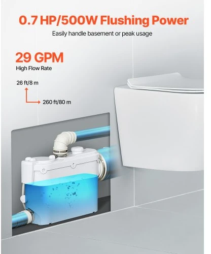 VEVOR Maceratorinis siurblys FLO500, 500 W, 6600 l/h, 8 m kėlimo aukštis